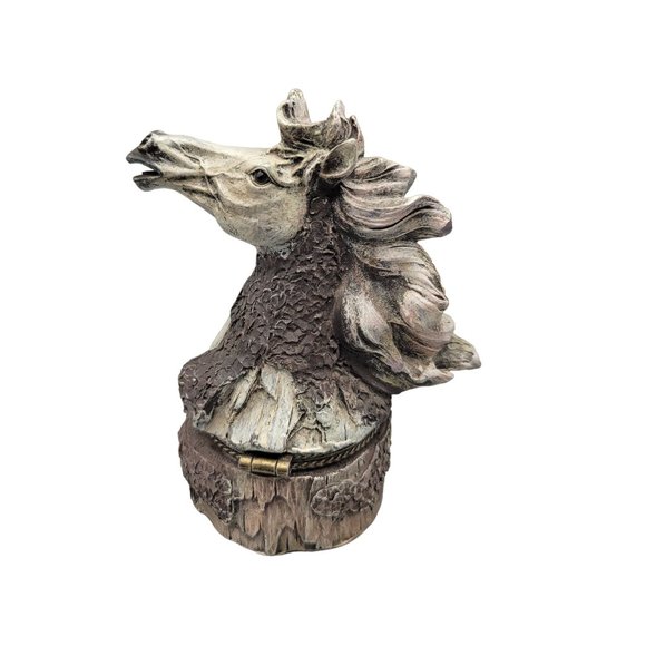 Horse Head Trinket Box Flowing Mane Porcelain Interior - Picture 3 of 8